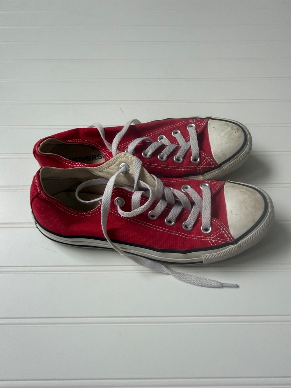 Converse Red Low-Top Canvas Sneakers with White Laces - Picture 3 of 5